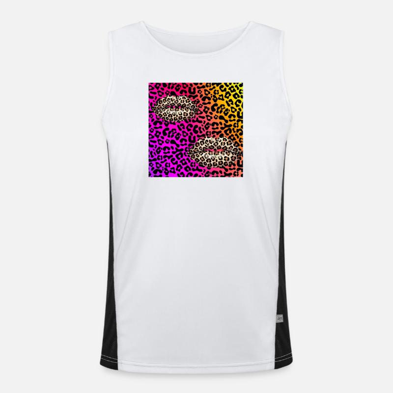 Leopard Lips on Neon Gradient - Men's Functional Contrast Tank Top  - white/black