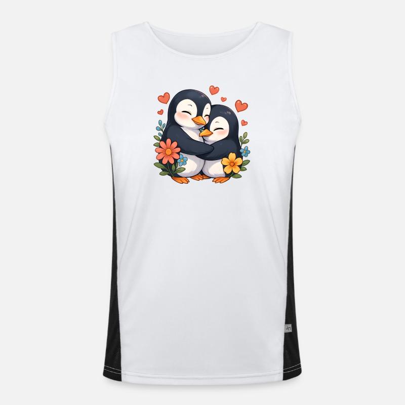 Câlin câlin de pingouin avec des fleurs Débardeur respirant contrasté Homme 