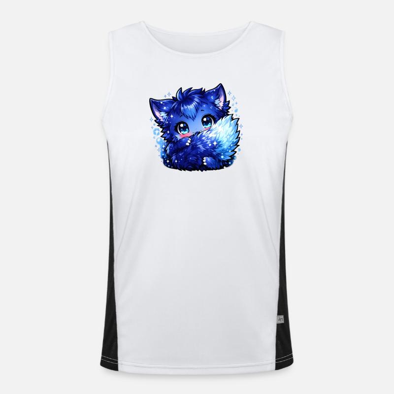 Blauer Eisfuchs Chibi-Design Funktionelles Kontrast-Tank Top für Männer 