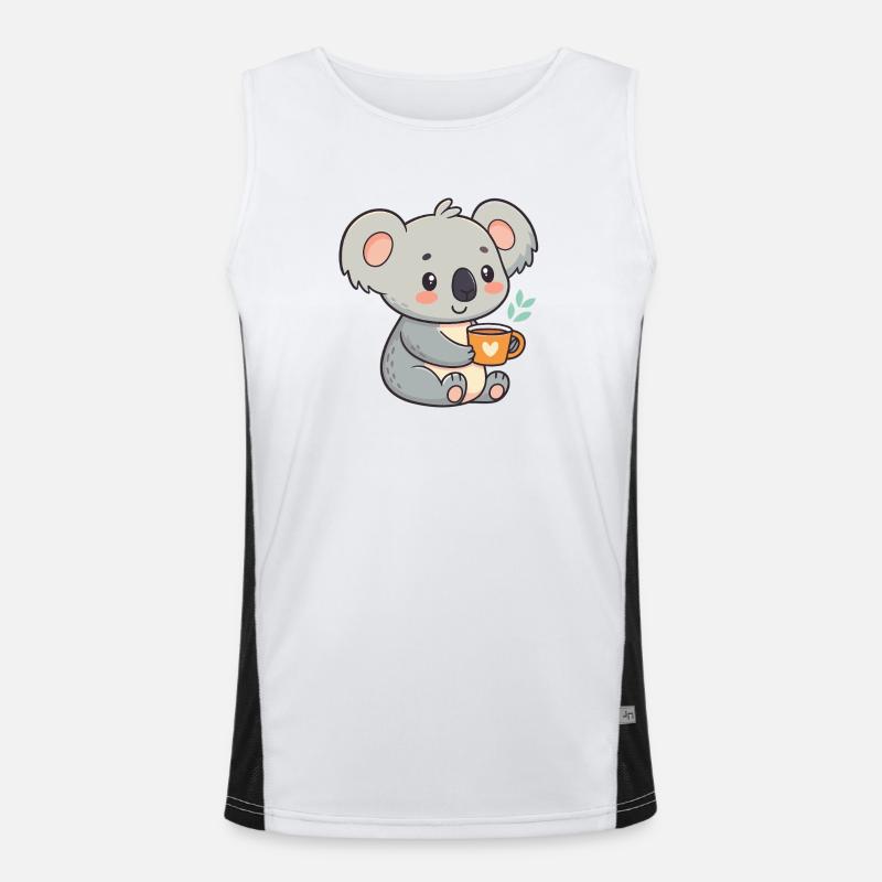Koala cosy and mug with pastel heart Men's Functional Contrast Tank Top 