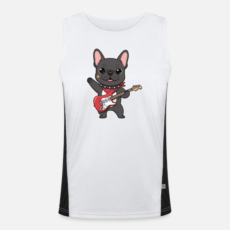 Rockende Bulldogge mit E-Gitarre Funktionelles Kontrast-Tank Top für Männer 