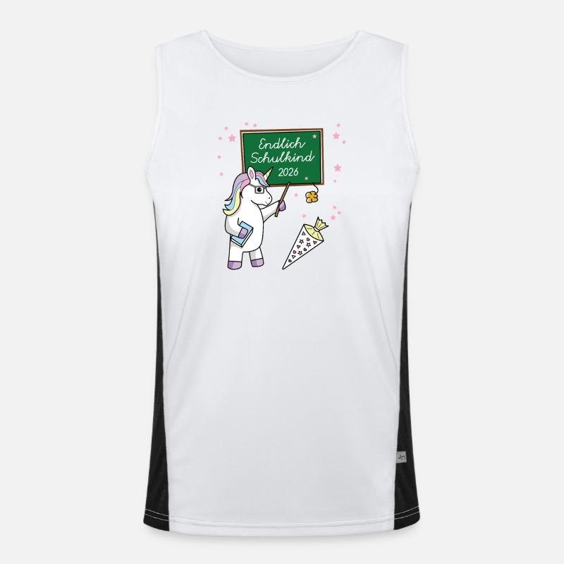 Endlich Schulkind 2026 Einschulung Schule Einhorn Funktionelles Kontrast-Tank Top für Männer 