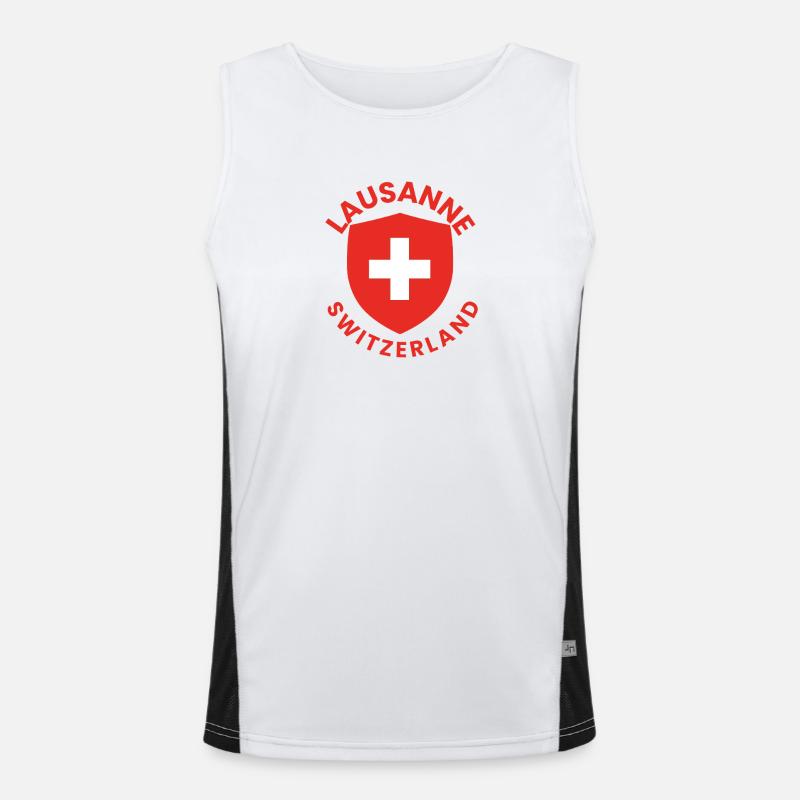 Lausanner Schild mit Schweizer Flagge Funktionelles Kontrast-Tank Top für Männer 