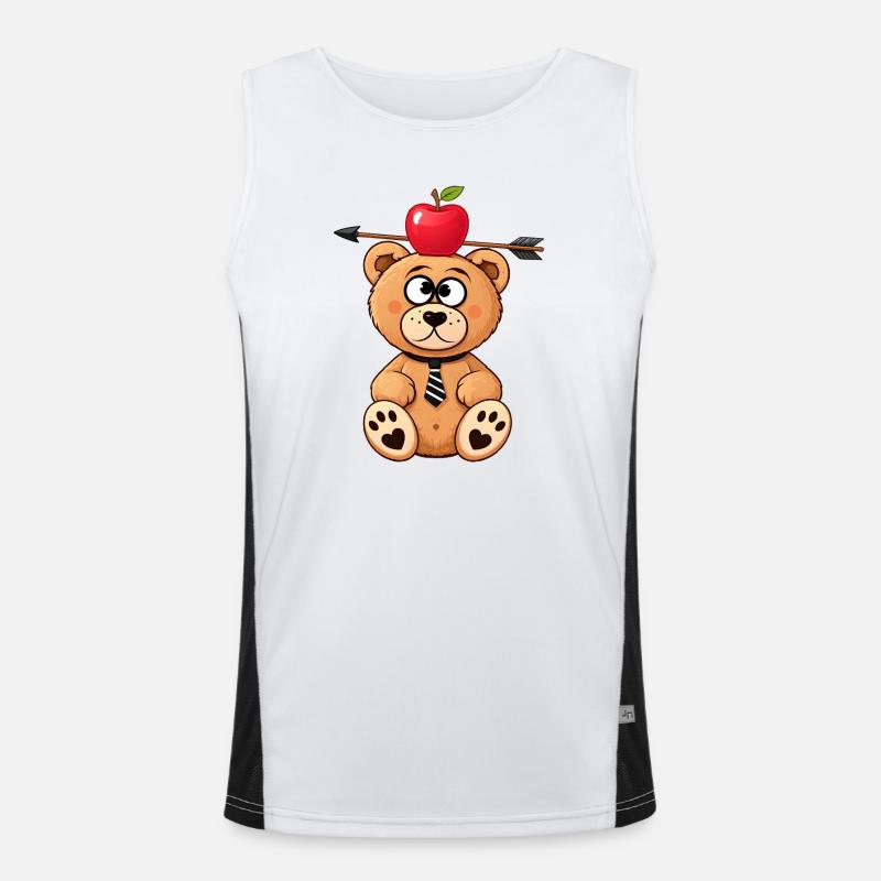 Funny bear with apple and arrow Men's Functional Contrast Tank Top 