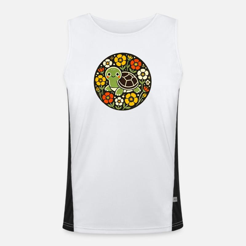 Tiny Turtle Amid Floral Circle - Men's Functional Contrast Tank Top  - white/black
