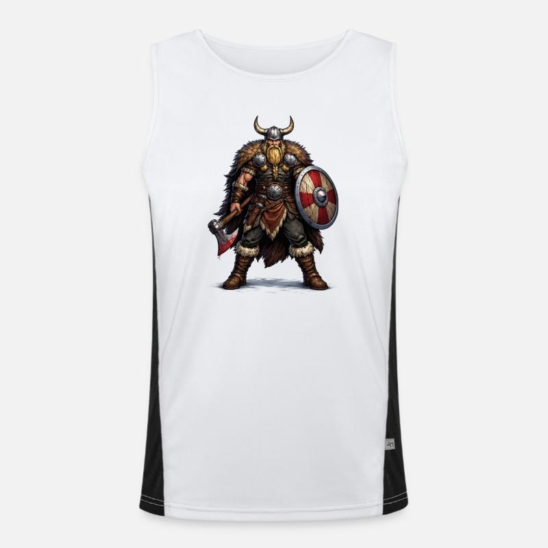 Viking Warrior with Shield and Axe Men's Functional Contrast Tank Top 