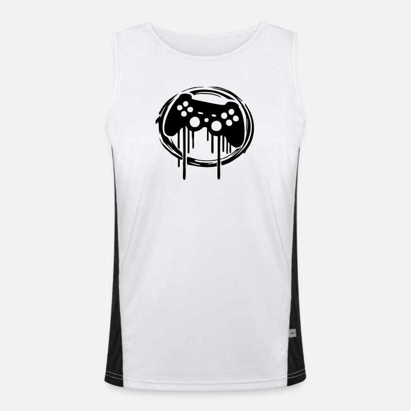 Gaming Controller Circle Pattern - Men's Functional Contrast Tank Top  - white/black