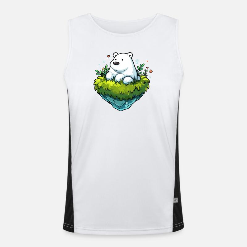 Polar bear on green island raft Men's Functional Contrast Tank Top 