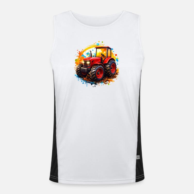 Roter Traktor mit Farbspritzern  Funktionelles Kontrast-Tank Top für Männer 
