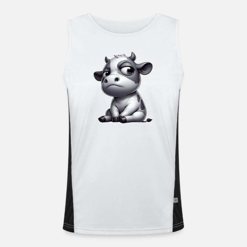 Funny Cow Cartoon Comic Bull Pride Skeptical Men's Functional Contrast Tank Top 