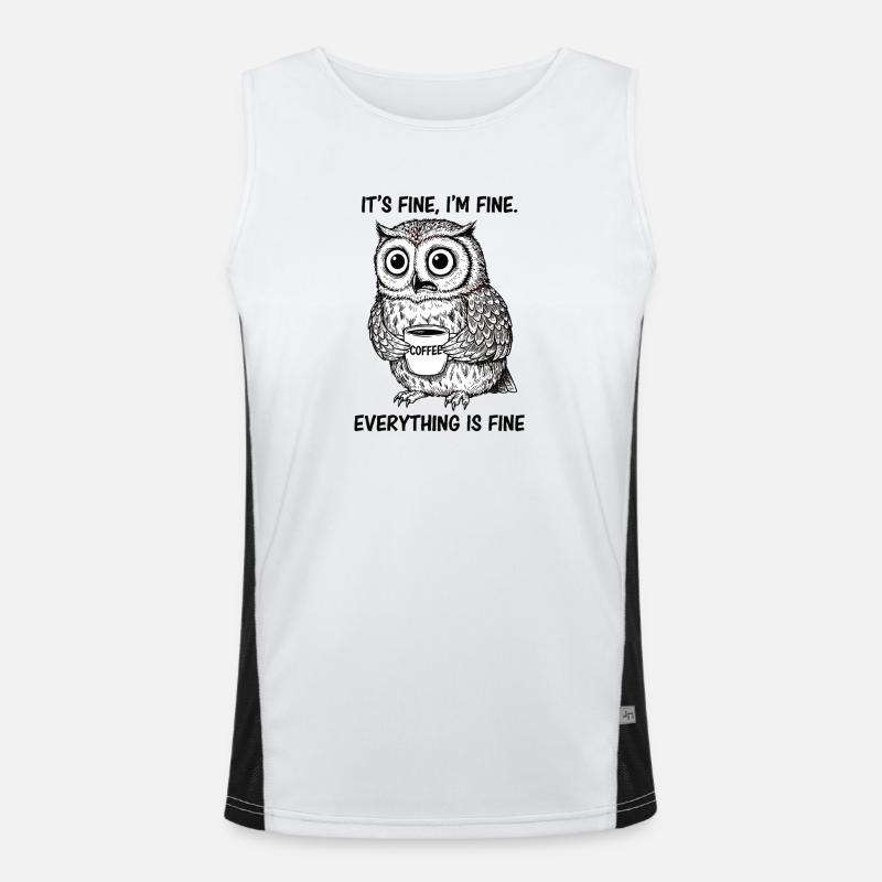 Its Fine Im Fine Kaffee Eule Funktionelles Kontrast-Tank Top für Männer 