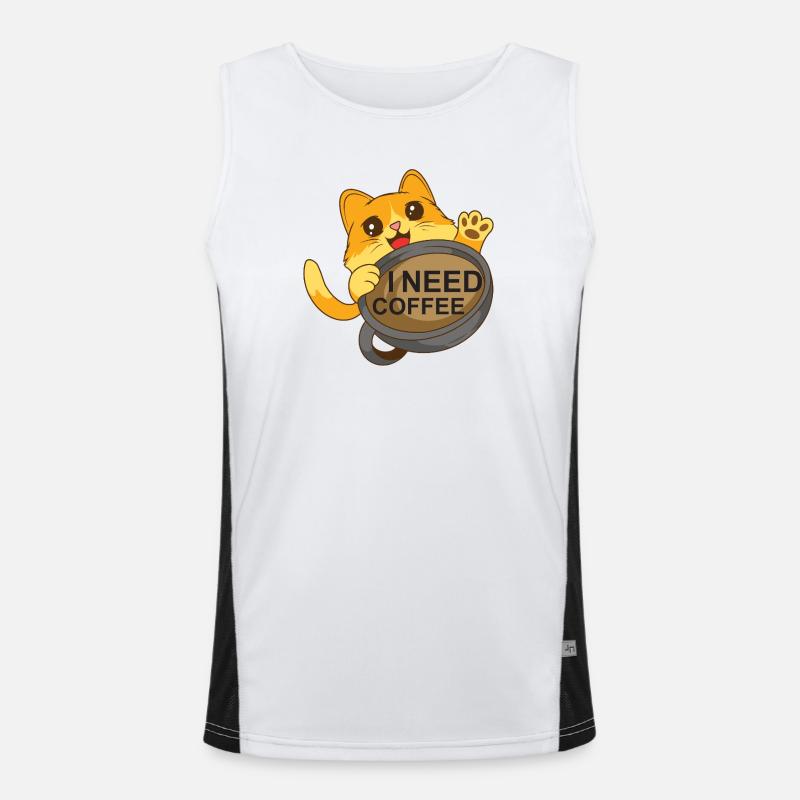 Katze braucht Kaffee Funktionelles Kontrast-Tank Top für Männer 