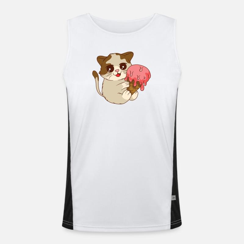 Katze isst Eis Funktionelles Kontrast-Tank Top für Männer 
