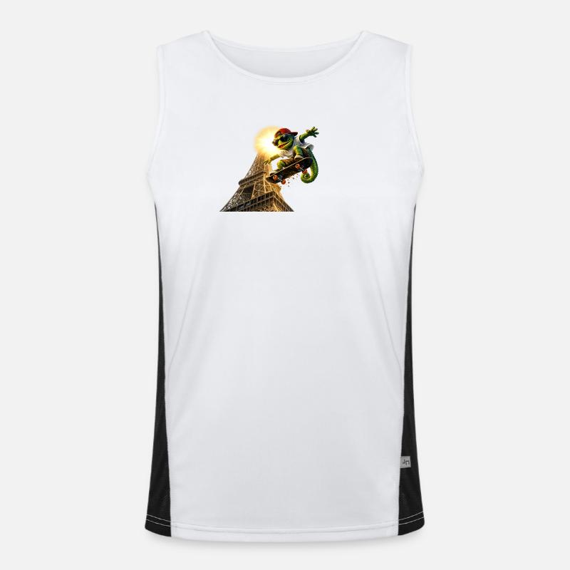 Skatendes Chamelion beim Eifelturm Funktionelles Kontrast-Tank Top für Männer 