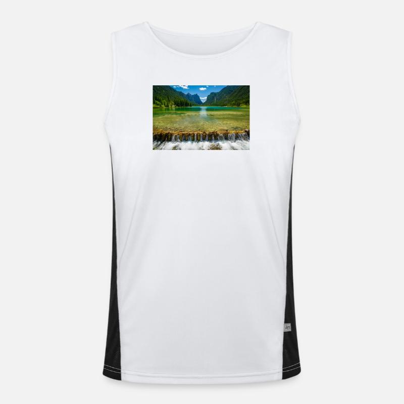 Toblacher See in den Dolomiten Funktionelles Kontrast-Tank Top für Männer 