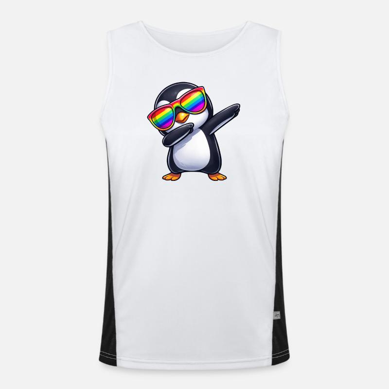 Cute Penguin Dab Rainbow Sunglasses Summer - Men's Functional Contrast Tank Top - white/black