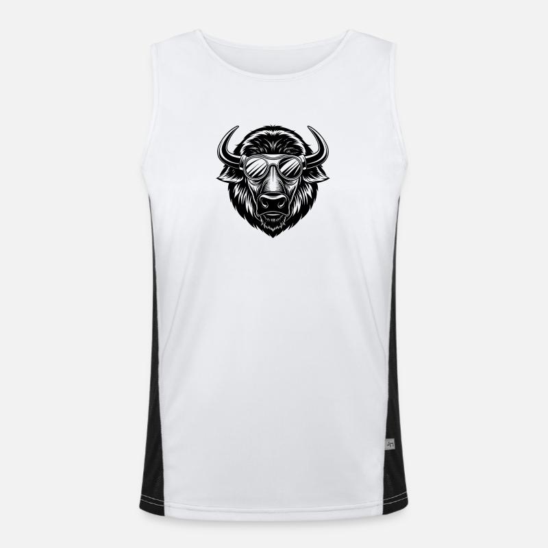 Bisonkopf mit Sonnenbrille Funktionelles Kontrast-Tank Top für Männer 