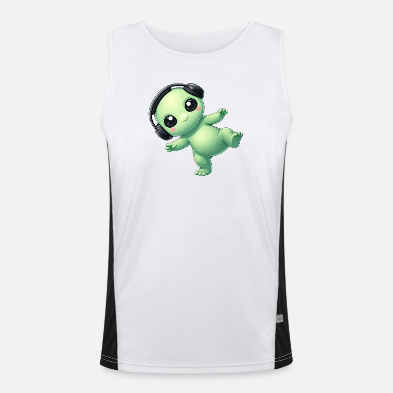 Außerirdischer Alien mit Kopfhörern Techno Tanzen Funktionelles Kontrast-Tank Top für Männer 