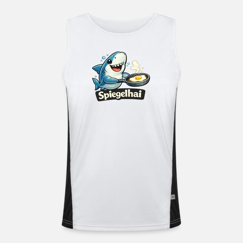 Mirror shark shark with fried egg funny pun Men's Functional Contrast Tank Top 