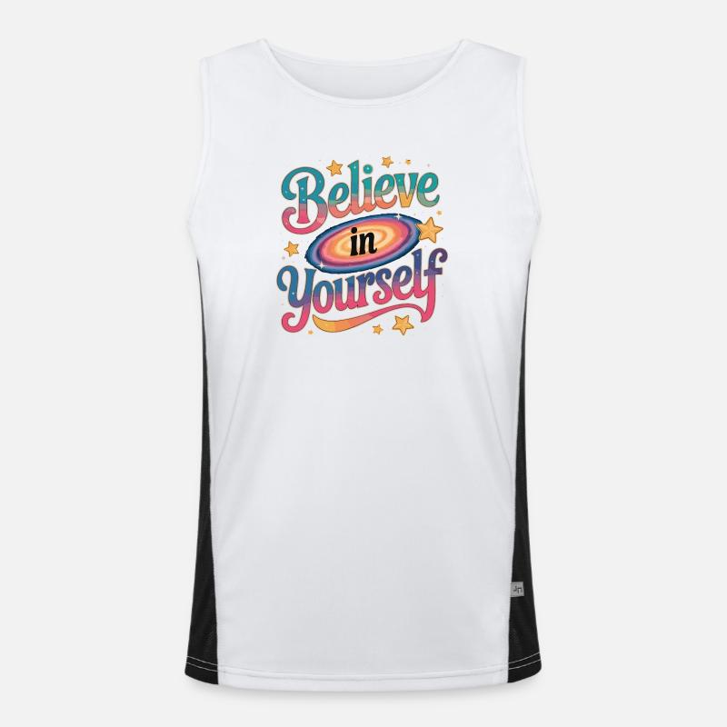 Believe in Yourself - Galaxy Funktionelles Kontrast-Tank Top für Männer 