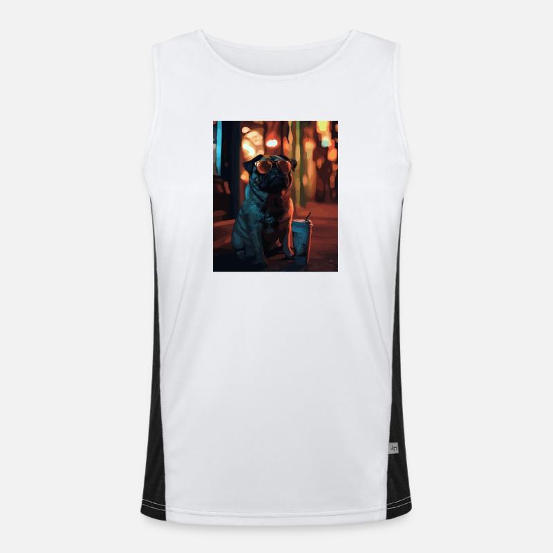Mops mit Sonnenbrille und Eiskaffee Funktionelles Kontrast-Tank Top für Männer 