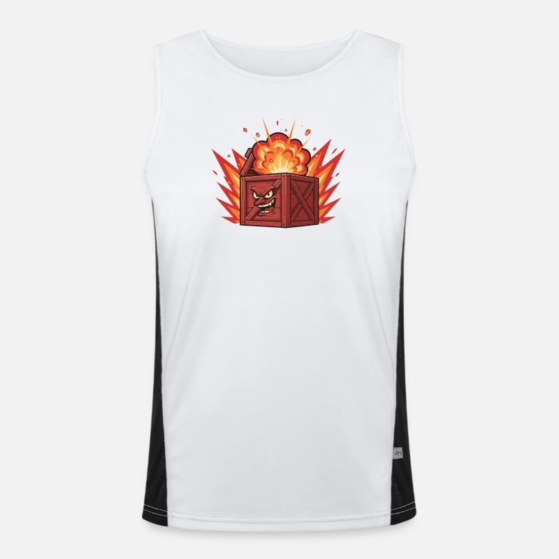 Exploding wooden box with a grim face Men's Functional Contrast Tank Top 
