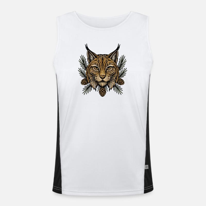 Lynx Head with Fir Branches Men's Functional Contrast Tank Top 