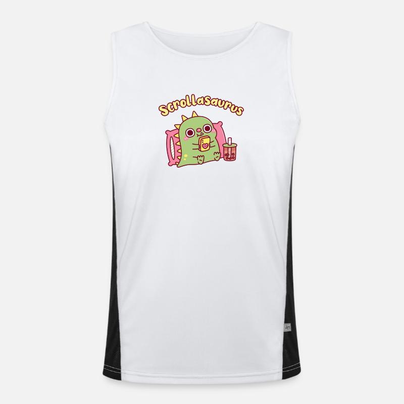Niedlicher Scrollasaurus-Dinosaurier scrollt auf dem Handy Funktionelles Kontrast-Tank Top für Männer 
