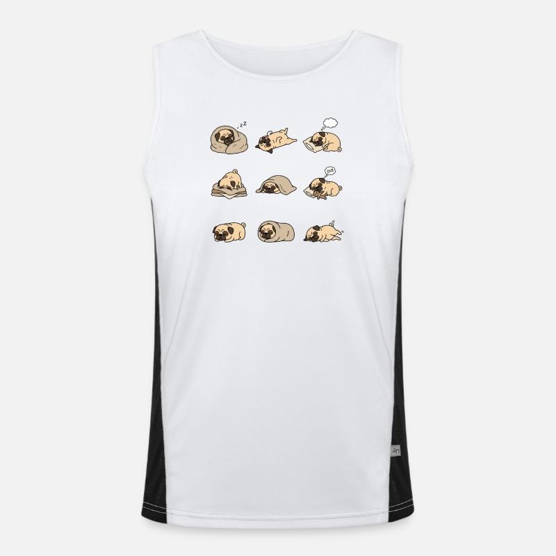 Sleeping Pug Nine Cute Pug Sleeping Poses - Men's Functional Contrast Tank Top  - white/black