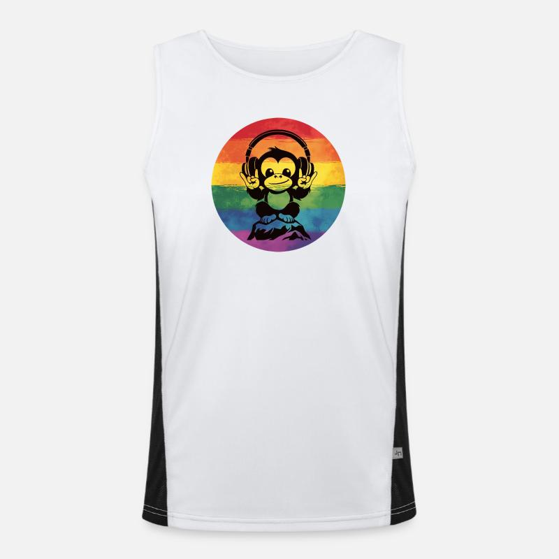 Rainbow DJ Monkey – Signe de la main rock casque Débardeur respirant contrasté Homme 