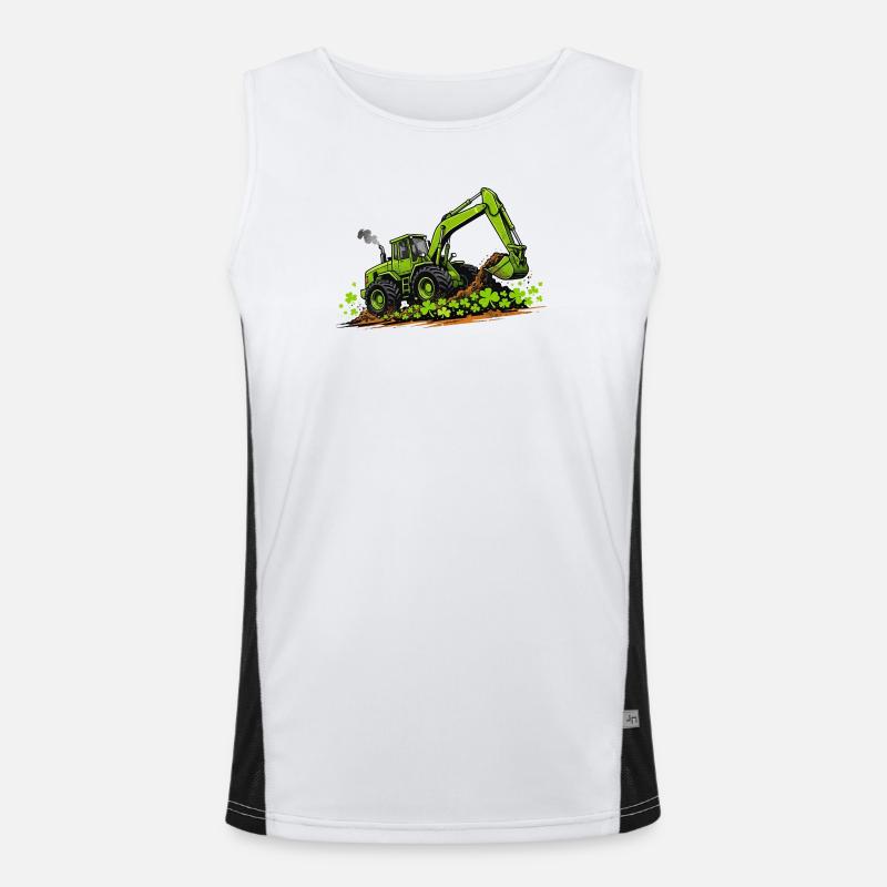  St Patricks Day Excavator Digger Construction Men's Functional Contrast Tank Top 