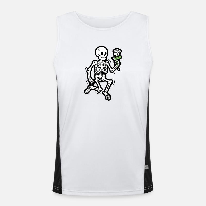 Dancing Skeleton with Rose Funny Halloween - Men's Functional Contrast Tank Top  - white/black