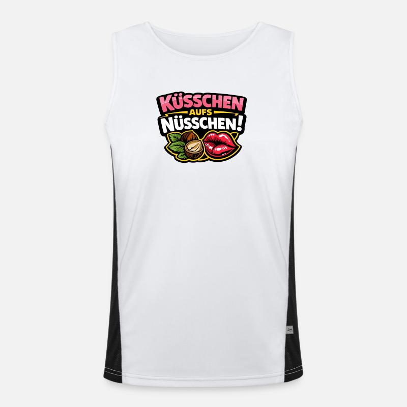Küsschen aufs Nüsschen – Frecher Kuss Spruch Funktionelles Kontrast-Tank Top für Männer 