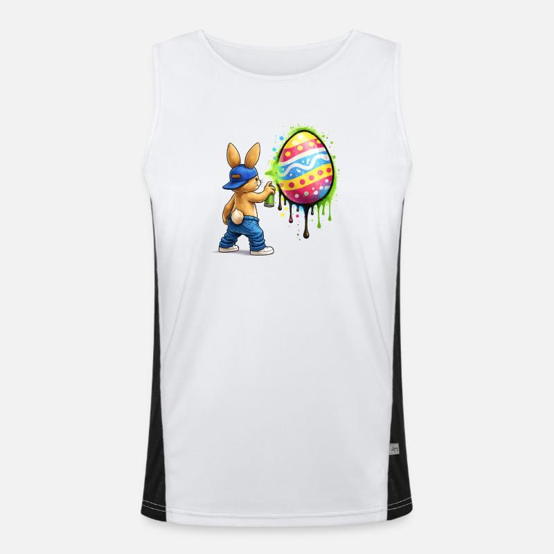 Graffiti bunny with Easter egg - Men's Functional Contrast Tank Top  - white/black