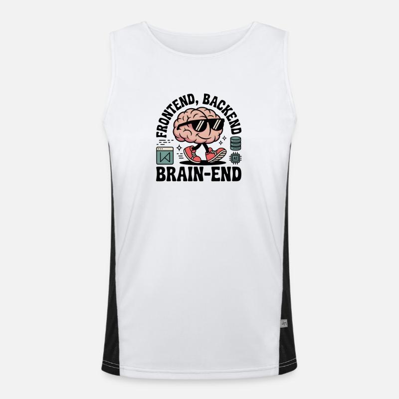 Frontend, Backend, Brain-End | Entwickler Funktionelles Kontrast-Tank Top für Männer 