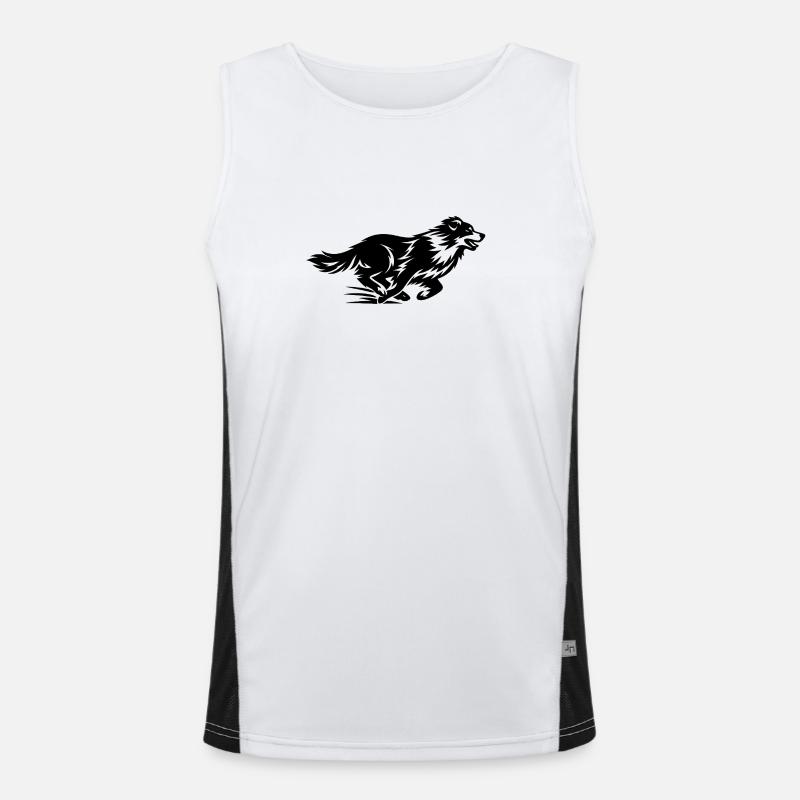 Running Border Collie Silhouette Men's Functional Contrast Tank Top 