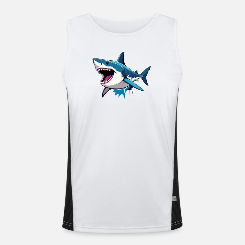 Énorme requin mordeur d’action Action Cartoon Shark Débardeur respirant contrasté Homme 