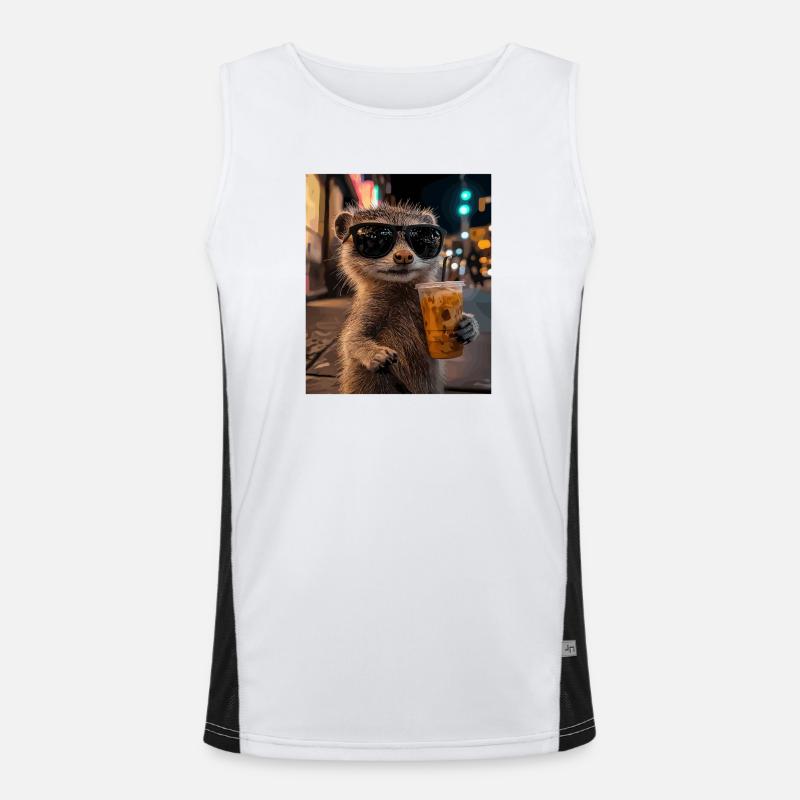 Suricate avec café de nuit et lunettes de soleil Débardeur respirant contrasté Homme 