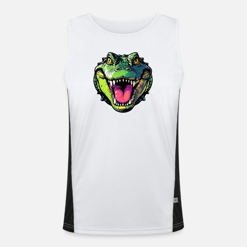 Crocodile head with mouth open and pointed teeth Men's Functional Contrast Tank Top 