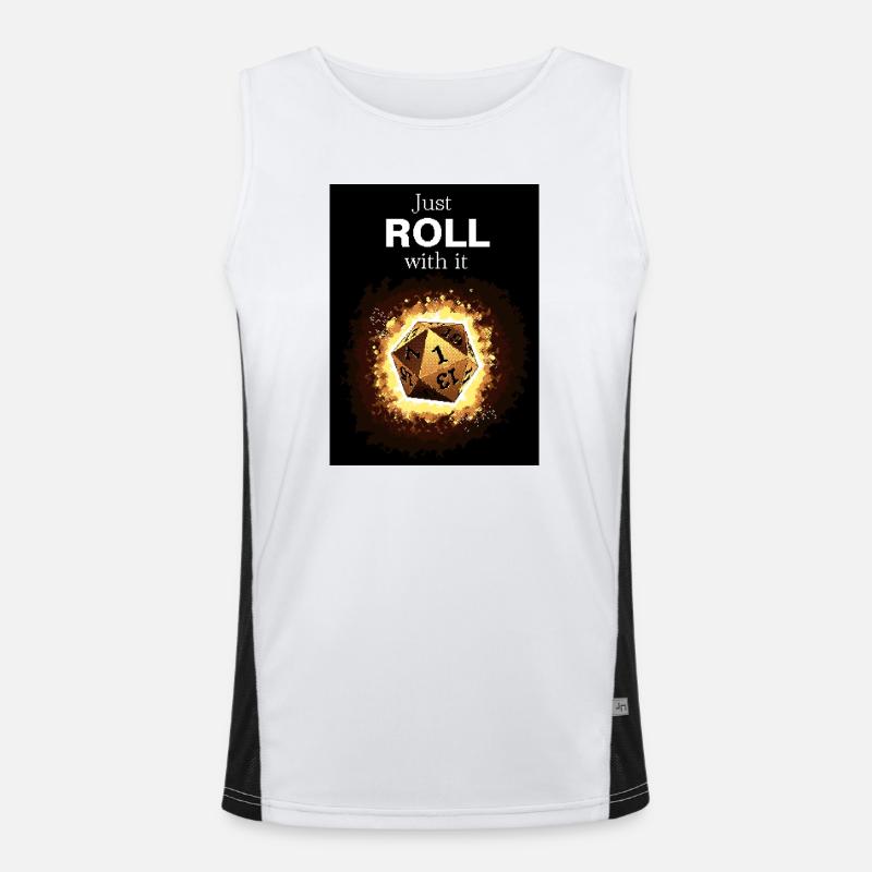 Just Roll With It Retro D20 Gold Dice Men's Functional Contrast Tank Top 