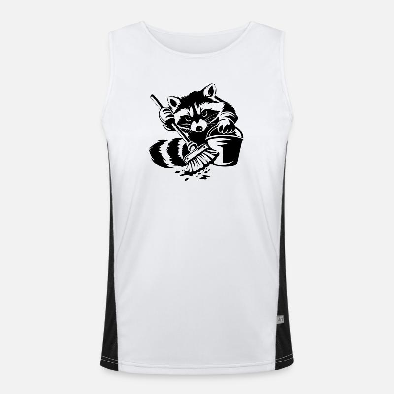 Waschbär mit Eimer & Mopp Funktionelles Kontrast-Tank Top für Männer 