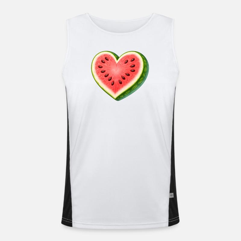 Saftig vandmelon i hjerteform illustration - Funktionel kontrast tanktop til herrer  - hvid/sort