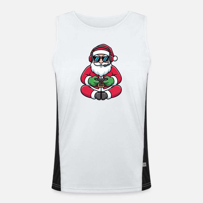 Gamer Weihnachtsmann Spielt Videospiel-Controller Funktionelles Kontrast-Tank Top für Männer 