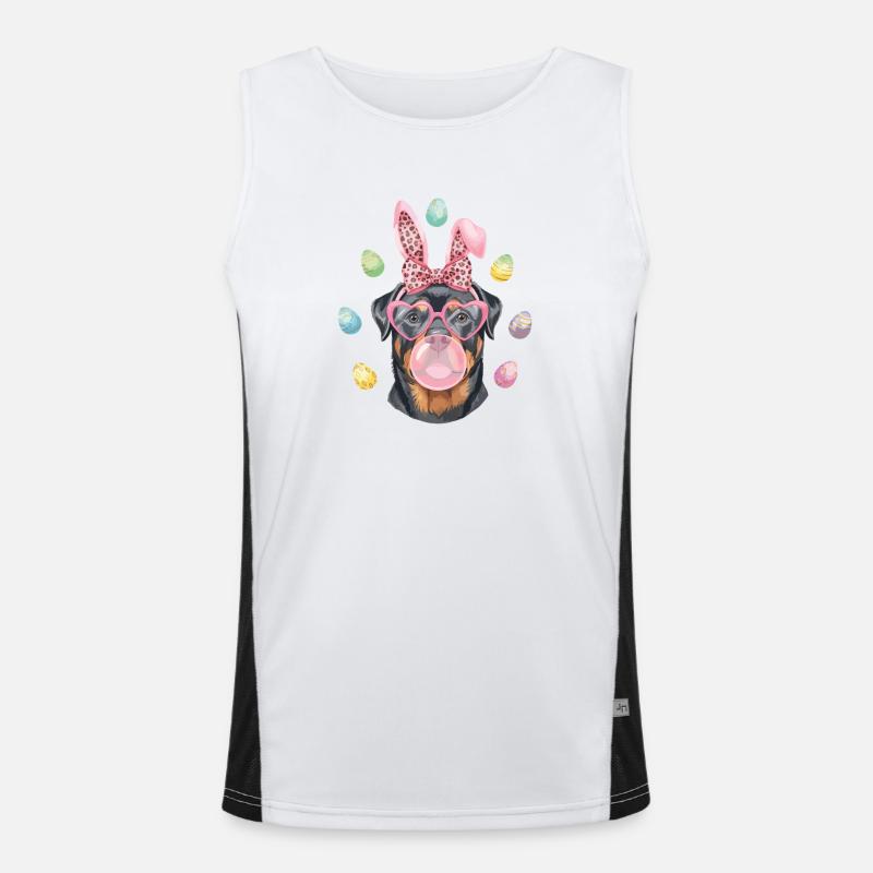 Easter Rottweiler Easter Bunny Ears Heart Glasses Men's Functional Contrast Tank Top 