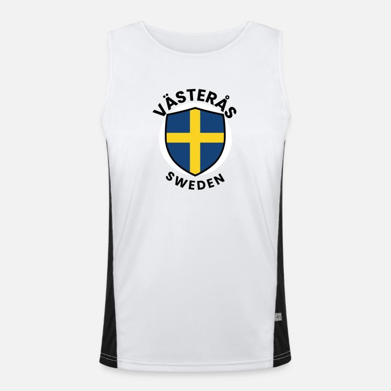 Swedish Flag Shield Emblem Men's Functional Contrast Tank Top 