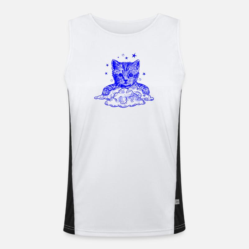 Blauer Katze auf Wolken Funktionelles Kontrast-Tank Top für Männer 
