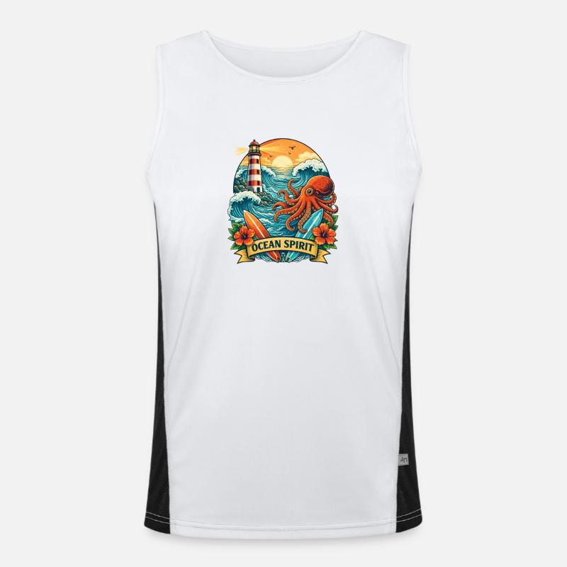 Ocean: Lighthouse, Waves and Octopus Men's Functional Contrast Tank Top 