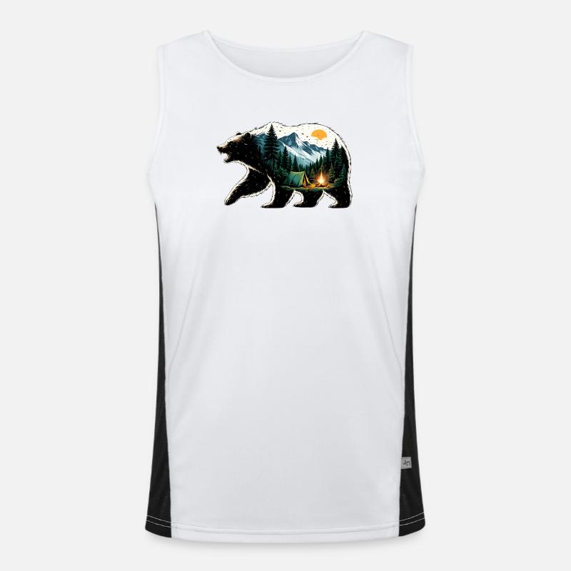 Ursine Adventure: Mountain Camping Men's Functional Contrast Tank Top 