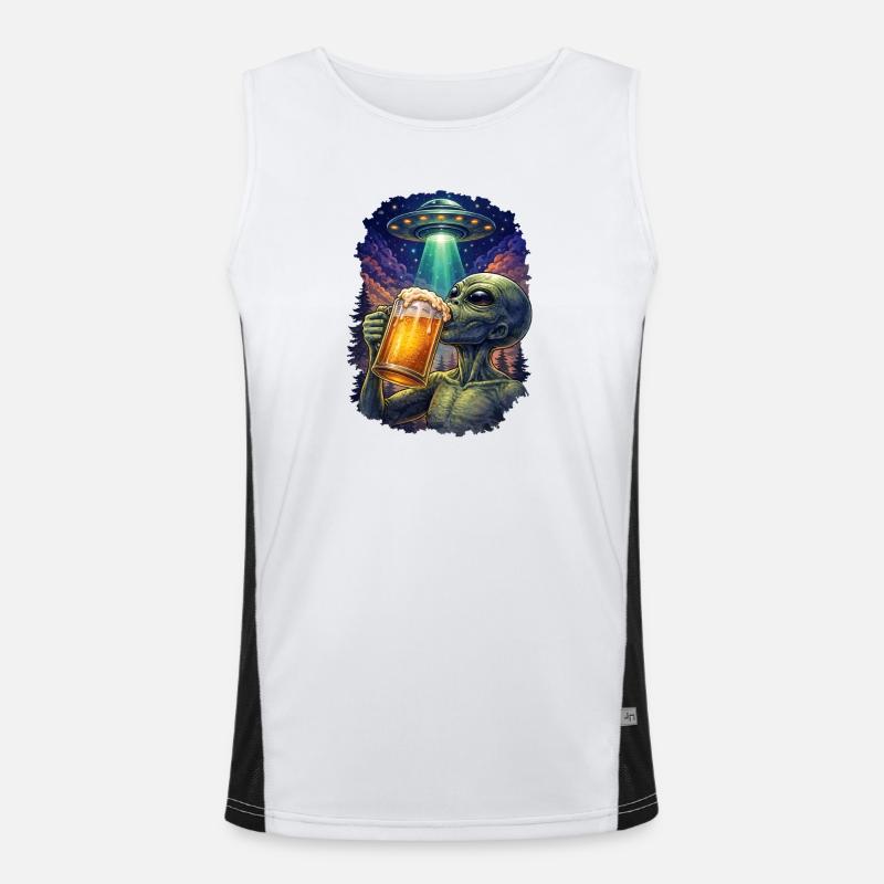 Rumvæsen drikker øl UFO - Funktionel kontrast tanktop til herrer - hvid/sort