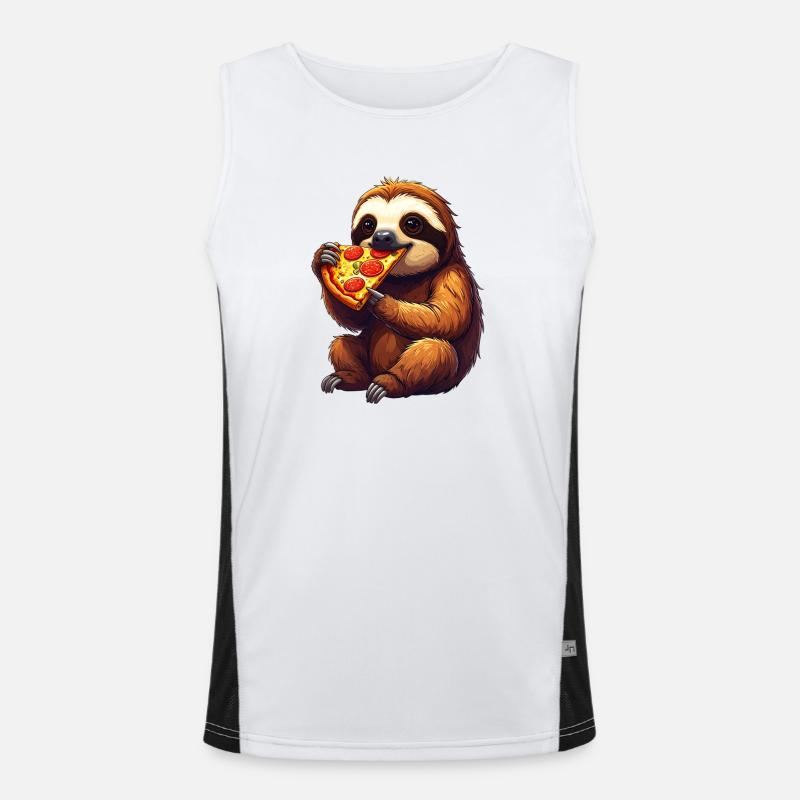 Faultier mit Pizza Funktionelles Kontrast-Tank Top für Männer 